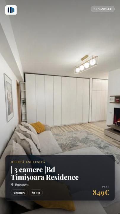 3 camere | Bd Timișoara Residence - Brâncuși | Bloc nou | Centrala proprie – fotografia 1 din 9