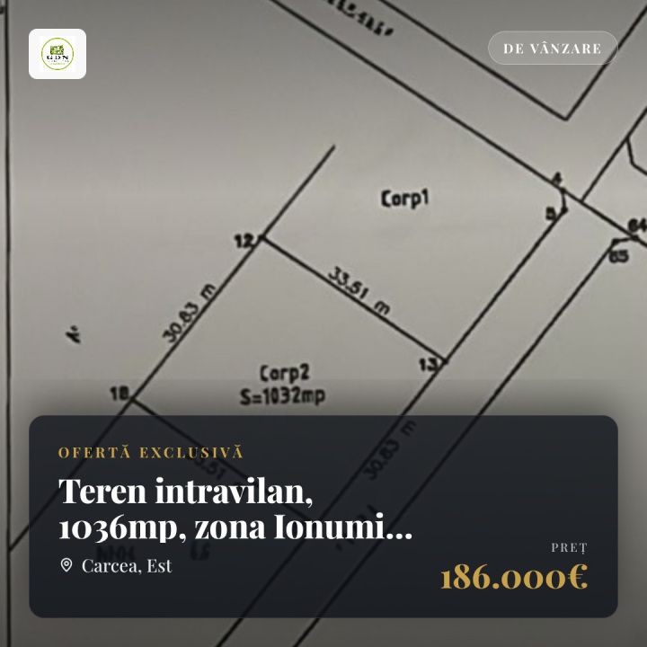 Teren intravilan, 1036mp, zona Ionumi, Carcea – fotografia 1 din 2