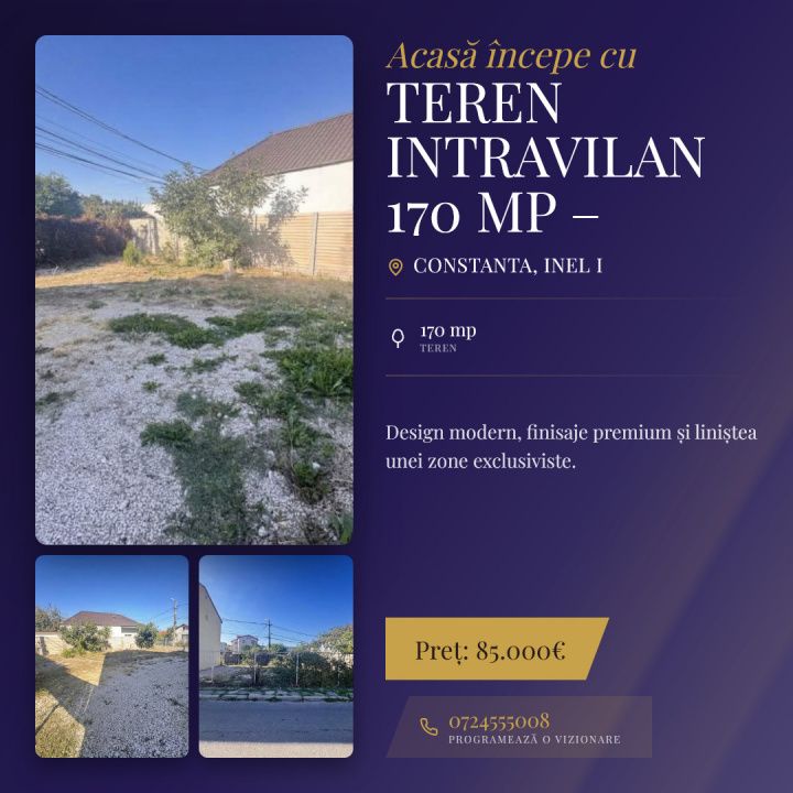 Teren intravilan 170 mp – dublă deschidere la două străzi, zona Inel I – fotografia 1 din 4
