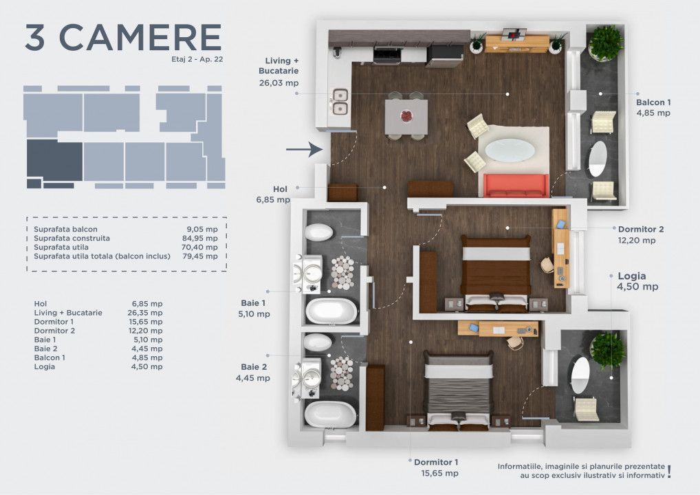 FINALIZAT | 3 camere,incalzire in pardoseala, Titan/Pallady - metrou – fotografia 2 din 10
