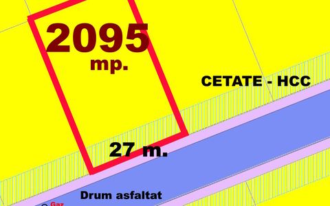 Teren Intravilan PUZ 2095 mp cu L=30 m P+1+M CETATE HCC Asfalt Bransat Utilitati