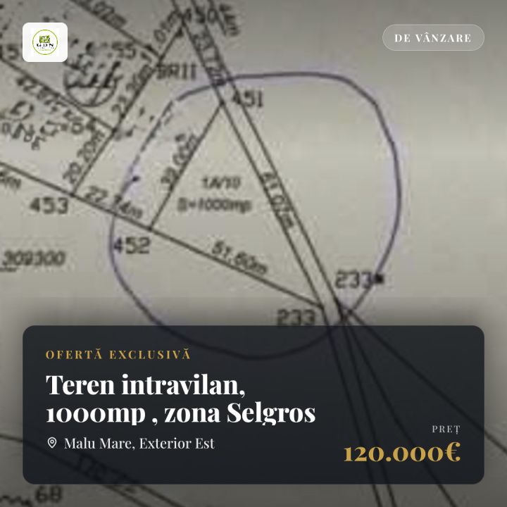 Teren intravilan, 1000mp , zona Selgros – fotografia 1 din 2