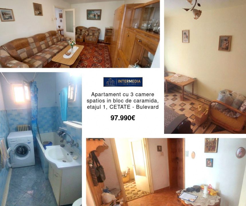 Apartament cu 3 camere spatios in bloc de caramida, etajul 1,  CETATE - Bulevard – fotografia 1 din 8