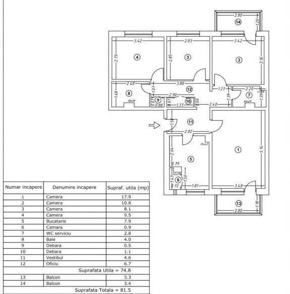 Apartament cu 4 camere | 81,5 mp | 2 bai | 2 Balcoane | Dunavat 14 | De Renovat – fotografia 1 din 7