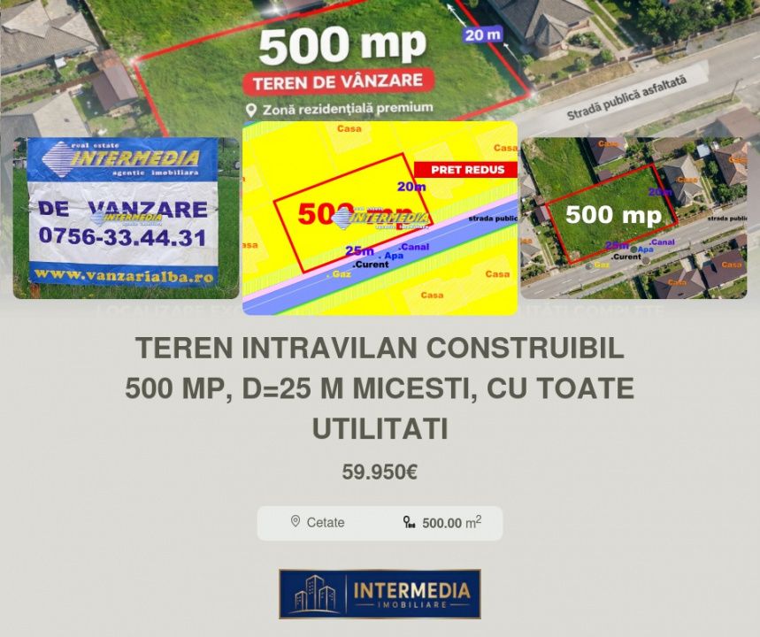 Teren intravilan construibil 500 mp, d=25 m Micesti, cu toate utilitati – fotografia 1 din 5