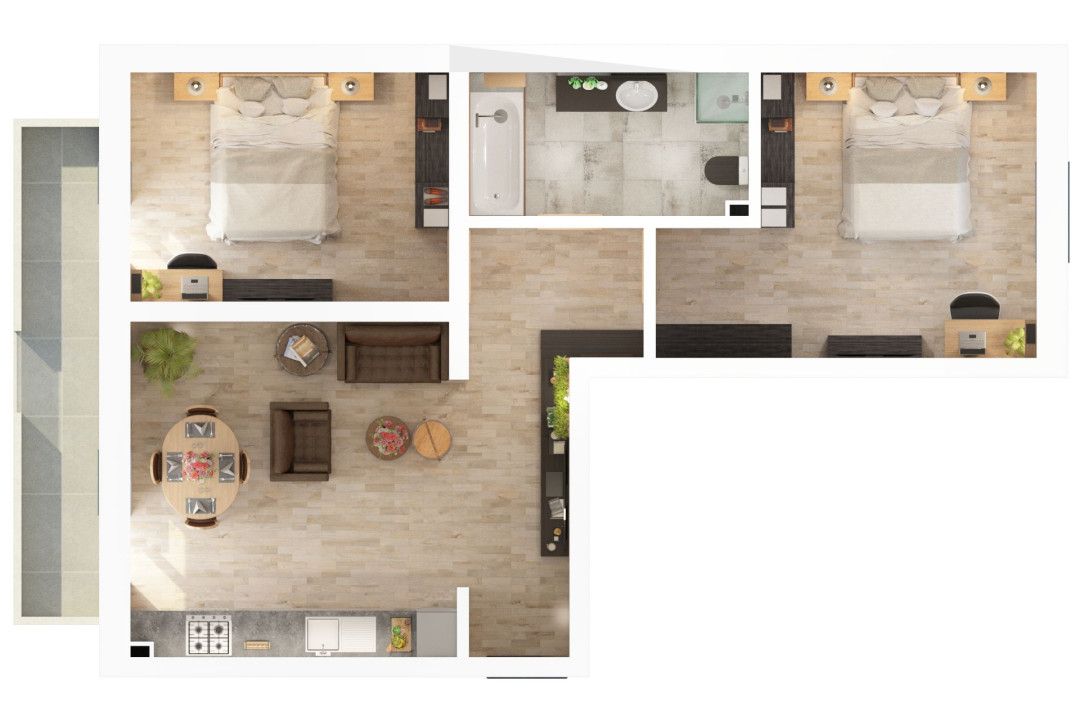Apartament 3 camere - 77,8 mp utili - 2 balcoane 14,85 mp si 2 bai – fotografia 1 din 7