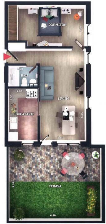 Apartament 2 camere, terasa 32,5mp, zona Vivo, Floresti – fotografia 4 din 4