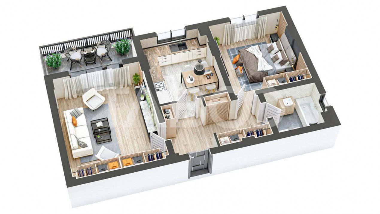 Apartament mobilat utilat decomandat 2 camere 60 mpu balcon Sibiu – fotografia 9 din 10