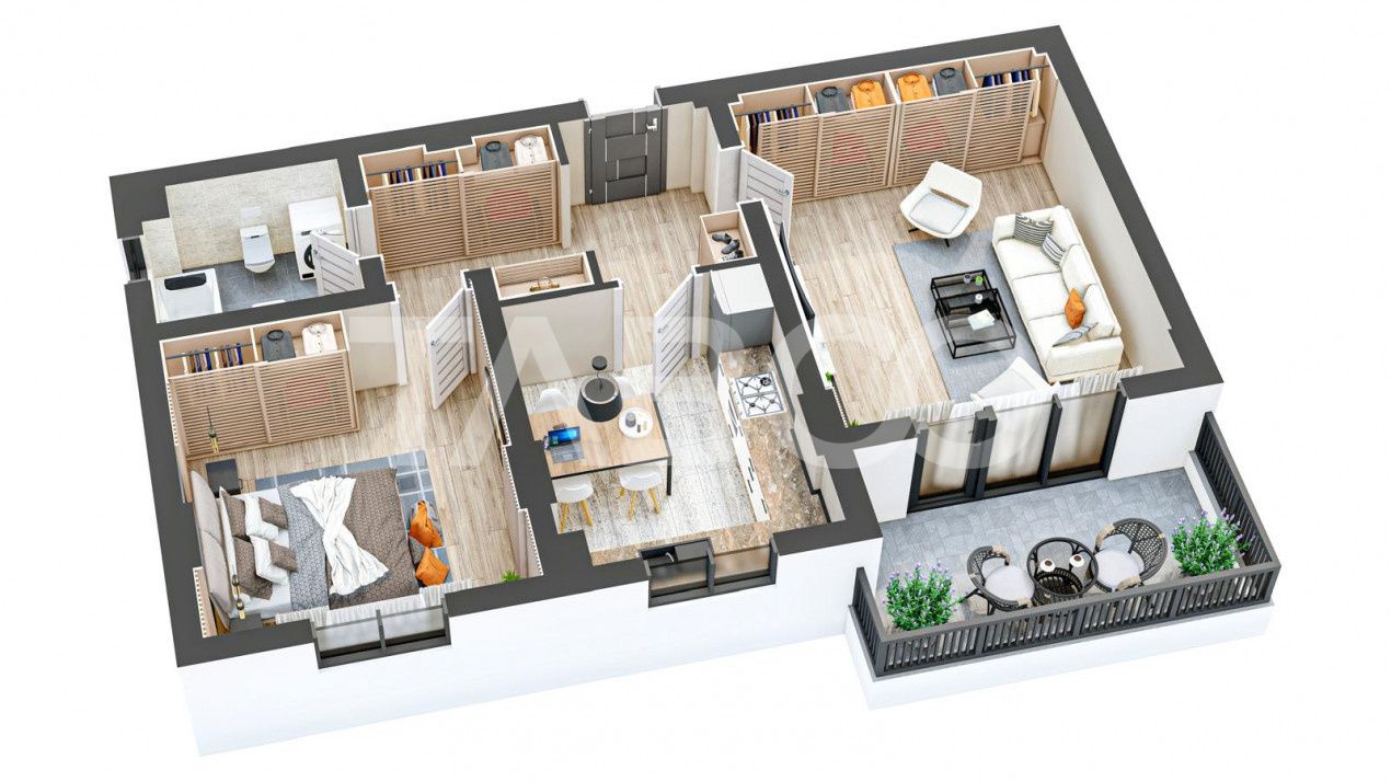 Apartament mobilat utilat decomandat 2 camere 60 mpu balcon Sibiu – fotografia 8 din 10