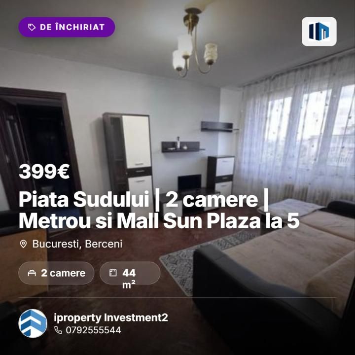 Piata Sudului | 2 camere | Metrou si Mall Sun Plaza la 5 Minute – fotografia 1 din 4