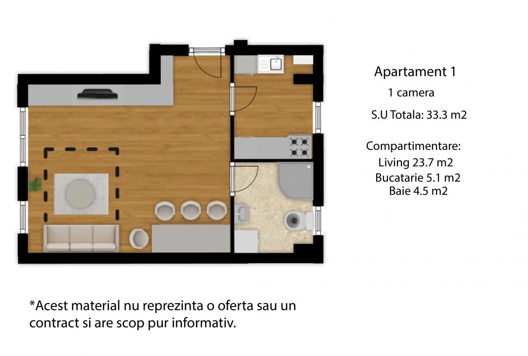 Proiect nou | Apartament 1 cameră | Cetății – fotografia 1 din 5