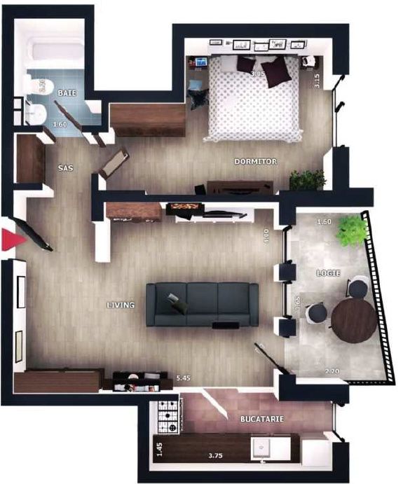 Apartament 2 camere, 45,5mp, balcon, zona Vivo, Floresti – fotografia 1 din 4