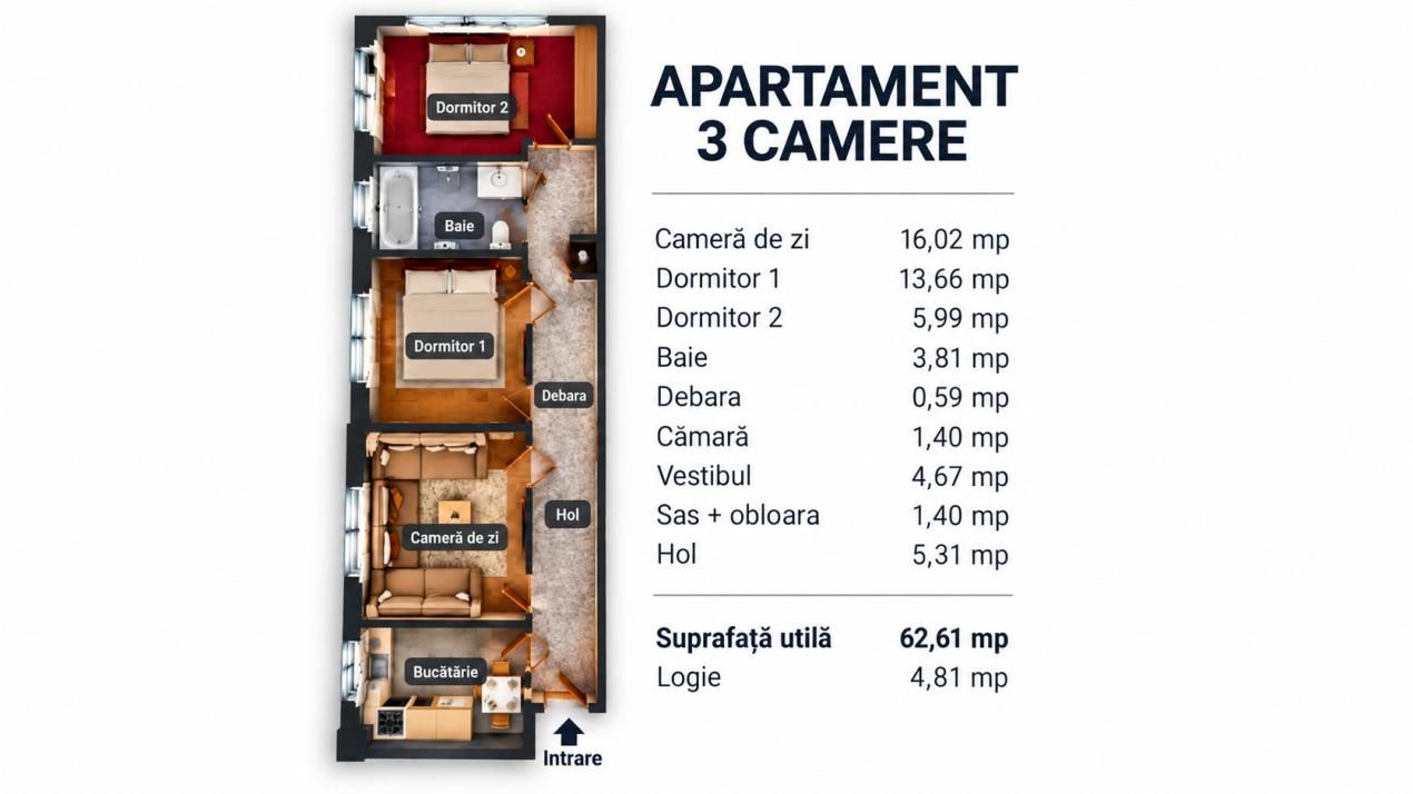 Apartament 3 Camere | 67 MP | Titan – Sălăjan | Parcare | 5 min metrou – fotografia 11 din 11