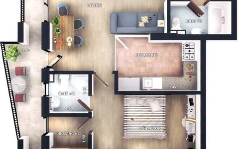 Apartament 2 camere | 53mp | zona Vivo, Floresti