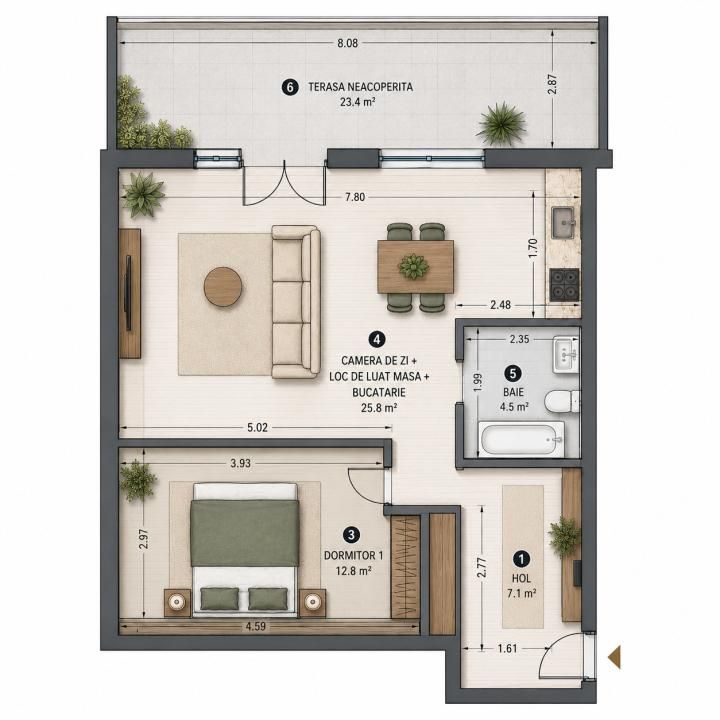 Apartament 73.6 mp. Novopolis cu terasă 23.4 mp. + parcare proprietate – fotografia 10 din 24