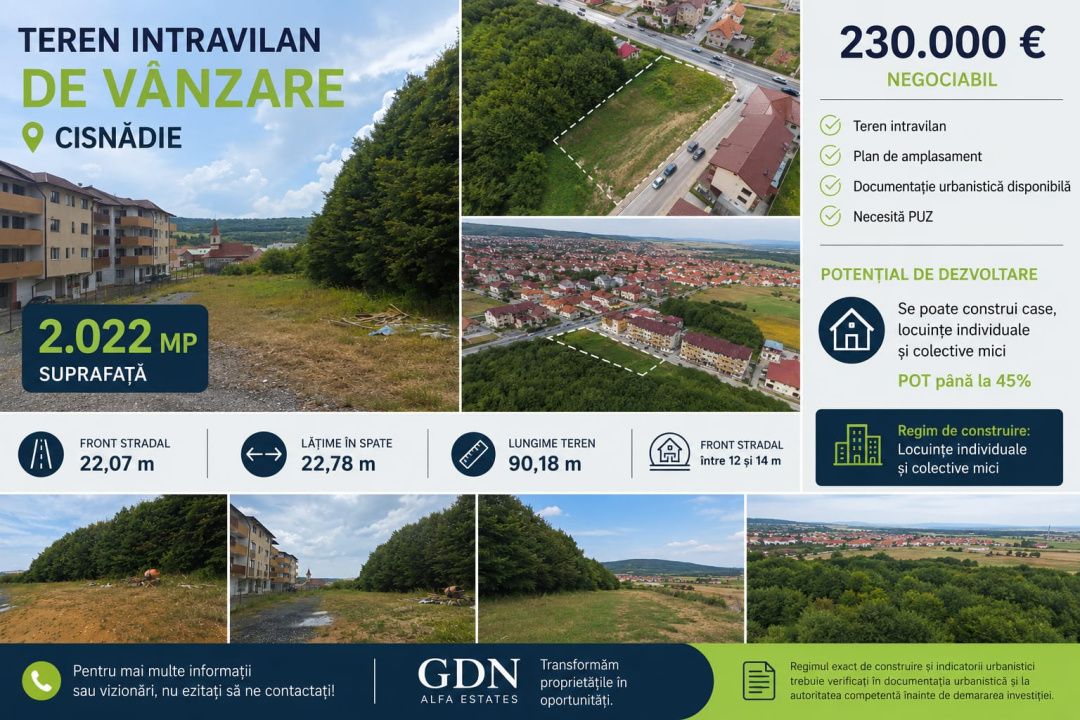 TEREN INTRAVILAN DE VÂNZARE – 2.022 MP – CISNĂDIE – fotografia 1 din 2