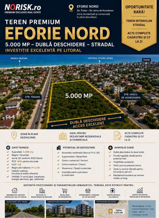 Teren 5.000 mp Eforie Nord | Dublă Deschidere | POT 50% | Ideal Investiție – fotografia 1 din 1