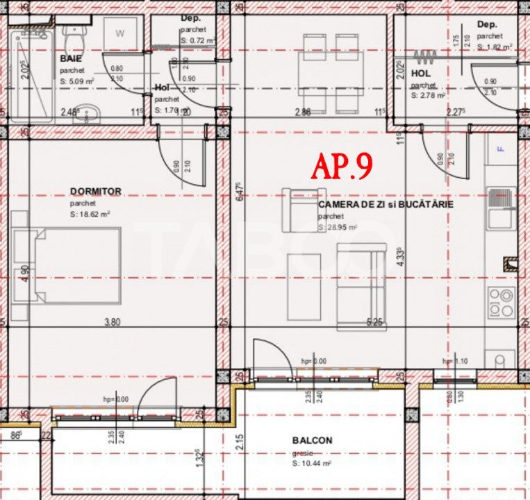 COMISION 0 -Apartament de vanzare 61 mpu 2 camere balcon orientare S – fotografia 5 din 6