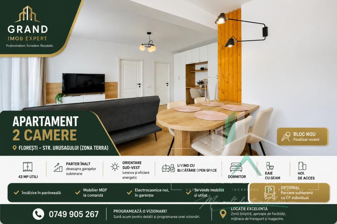 Eleganta si Rafinament | Apartament NOU | 2 Camere | 43 MP | Floresti/Urusagului – fotografia 1 din 11
