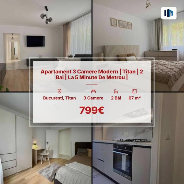 Apartament 3 Camere Modern | Titan | 2 Bai | La 5 Minute De Metrou | – fotografia 1 din 21