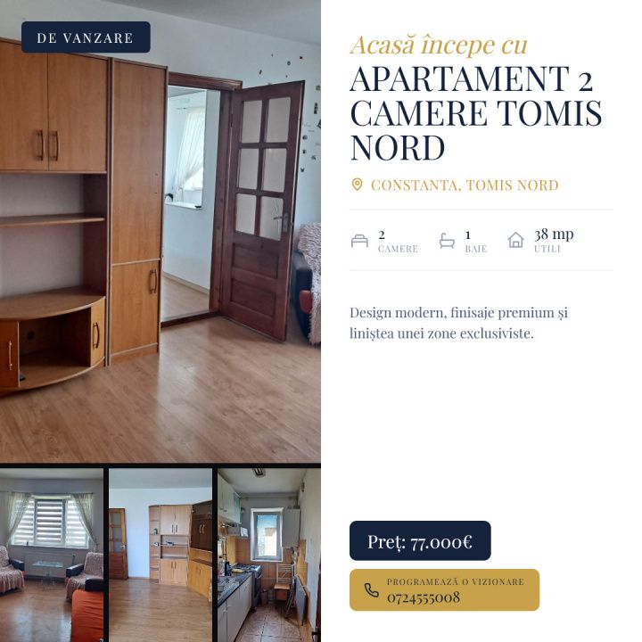partament 2 Camere Tomis Nord | Centrală pe Gaze | – fotografia 1 din 12