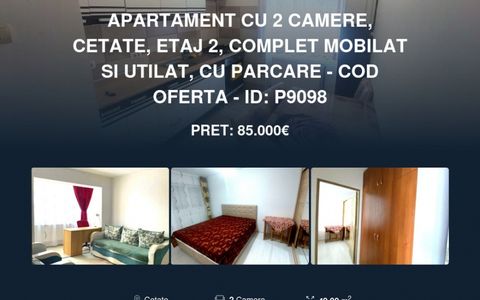 Apartament cu 2 camere, Cetate, etaj 2, complet mobilat si utilat, cu parcare