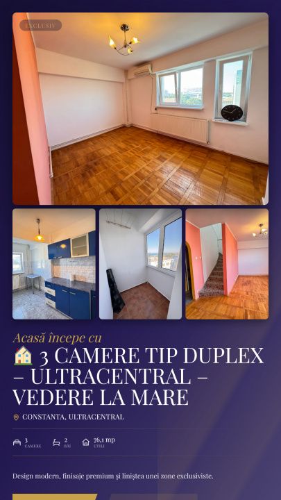🏠 Apartament 3 Camere Tip Duplex – Ultracentral – Vedere La Mare – fotografia 1 din 17