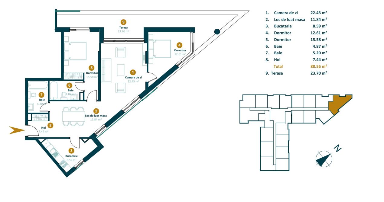 Apartament 3 camere, 88 mp utili, terasa spatioasa de 29 mp, Marasti – fotografia 2 din 8