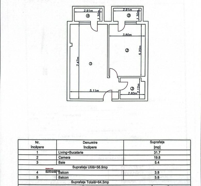 2 camere | 5 min de metrou Straulesti | Centrala proprie | 2 balcoane – fotografia 12 din 14