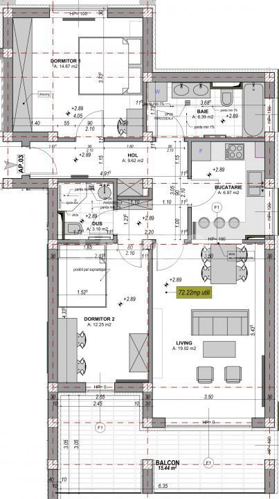 Apartament spatios cu 3 camere 2 bai si terasa de 15 mp - COMISION 0% – fotografia 12 din 12