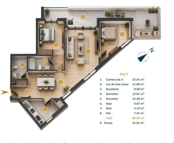 Apartament cu 3 camere si terasa, strada Dunarii – fotografia 3 din 10