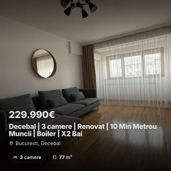 Decebal | 3 camere | Renovat | 10 Min Metrou Muncii | Boiler | X2 Bai – fotografia 1 din 31