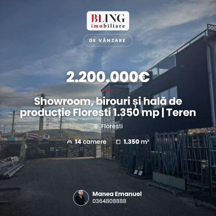 Showroom, birouri și hală de producție Floresti 1.350 mp | Teren 4.300 mp | E60 – fotografia 1 din 20