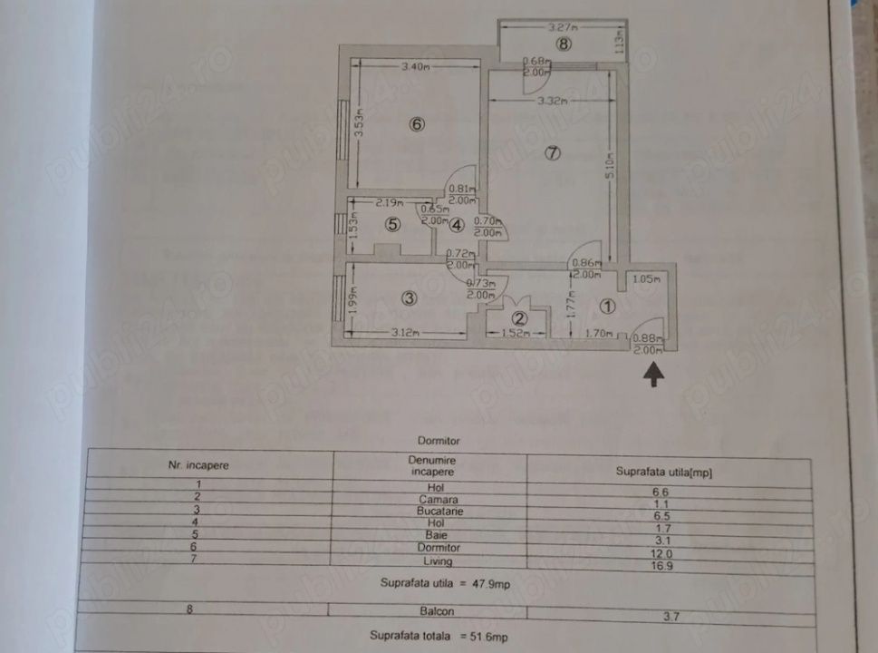 Apartament 2 camere-Trivale-Zona excelentă-Str. Frasinului – fotografia 7 din 7