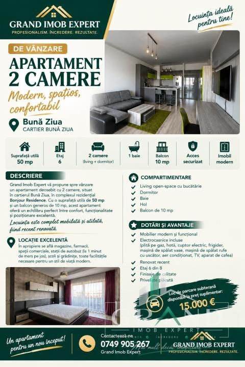 Oportunitate : Apartament 2 Camere | 50 MP | Balcon 10 MP | Buna Ziua – fotografia 1 din 8