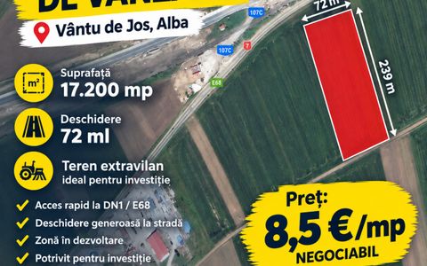 OKAZIE ! Teren 17200 mp. deschidere 72 ml la DN 7 Vintu de Jos langa Lutsch 2000
