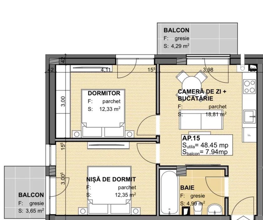 Apartament 3 camere, 48 mp, parcare subterana-Apahida – fotografia 8 din 8