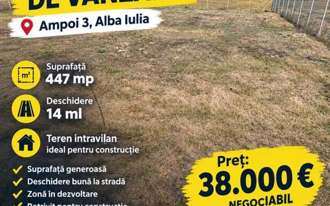 Teren intravilan I DE VANZARE I Ampoi 3 I 447 mp I apa si canal langa I