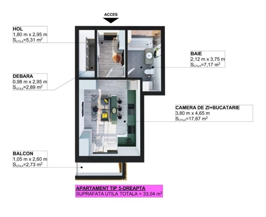 Garsonieră mobilata complet 33mp, parcare inclusa-Apahida – fotografia 8 din 8