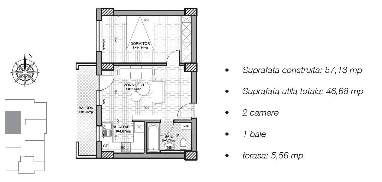 Apartament 2 camere 46 mp | Baneasa | Bloc nou | Mobilat si utilat | – fotografia 8 din 8