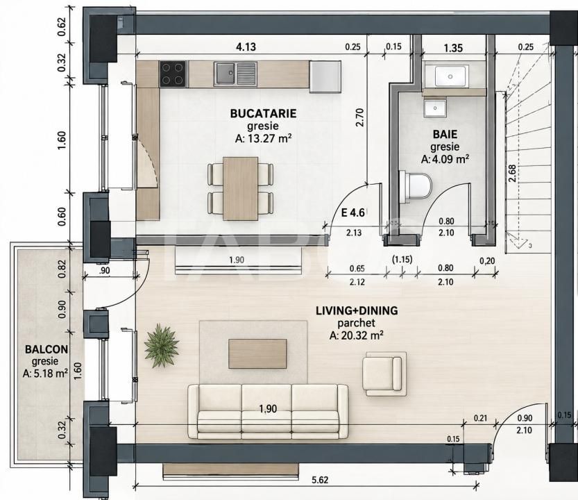 Apartament 76 mp la cheie intabulat si loc de parcare in zona Turnisor – fotografia 2 din 7