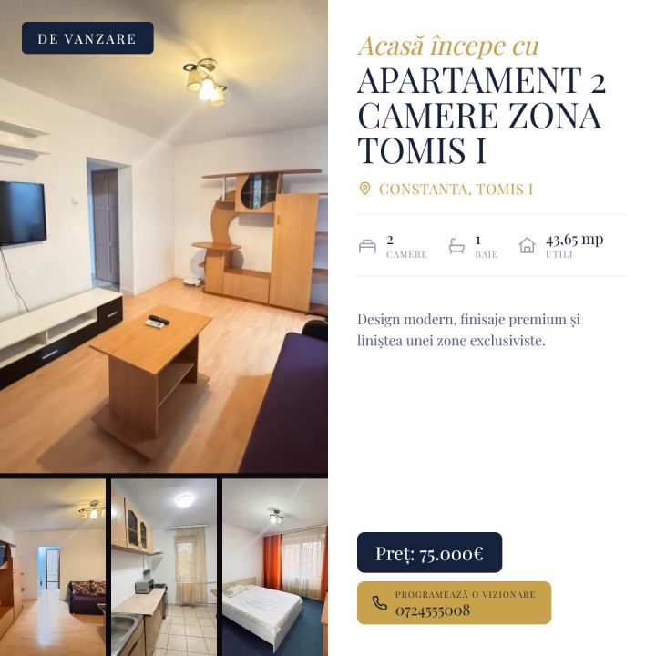 Apartament 2 camere de vânzare în zona Tomis I – Constanța – fotografia 1 din 10