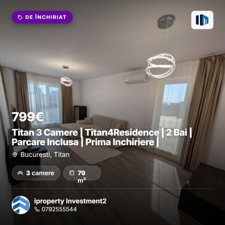 Titan 3 Camere | Titan4Residence | 2 Bai | Parcare Inclusa | Prima Inchiriere | – fotografia 1 din 14