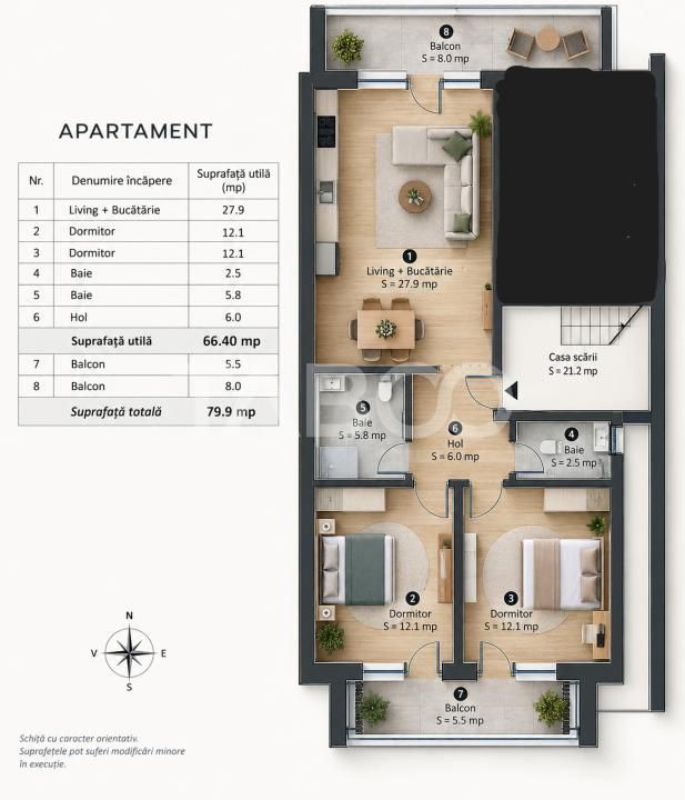 Apartament modern 3 camere 2 bai 2 locuri de parcare 66m Selimbar – fotografia 2 din 10