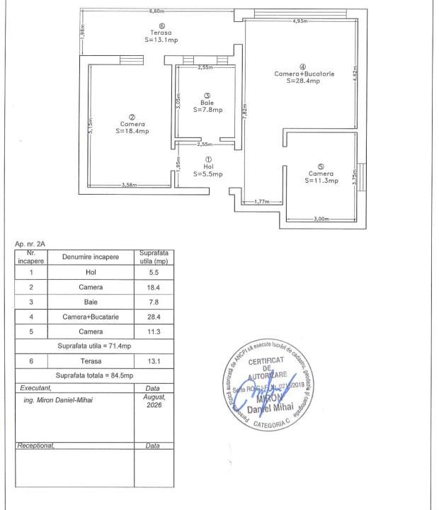 Apartament cu 3 camere, 71,4 mp, terasă 13 mp, zona centrală - Andrei Mureșanu – fotografia 1 din 1