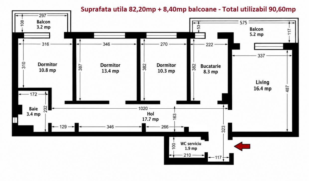 CENTRU – 4 CAMERE 90,60 MP – GARAJ – BOXĂ – COMISION 0% – fotografia 26 din 26