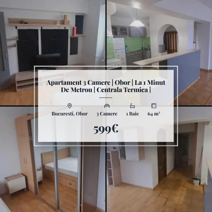 Apartament 3 Camere | Obor | La 1 Minut De Metrou | Centrala Termica | – fotografia 1 din 8
