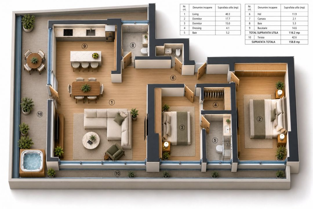 PENTHOUSE EXCLUSIVIST | HERĂSTRĂU – AVIAȚIEI - 3 LOCURI DE PARCARE -42MP TERASA – fotografia 11 din 11