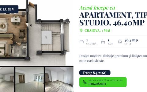Apartament nou, tip studio, 46.40mp, cartier 1 Mai