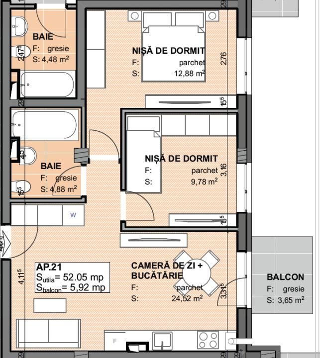 Apartament 3 camere, 52 mp-Apahida – fotografia 3 din 3